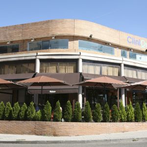 Exterior view of the parasols on the restaurant terrace